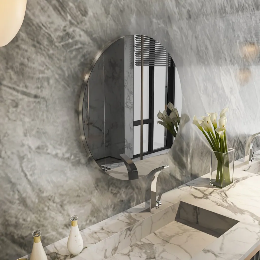 Miroir Salon Rond 70cm Gris et Argent Oneas pour Agrandir l'Espace