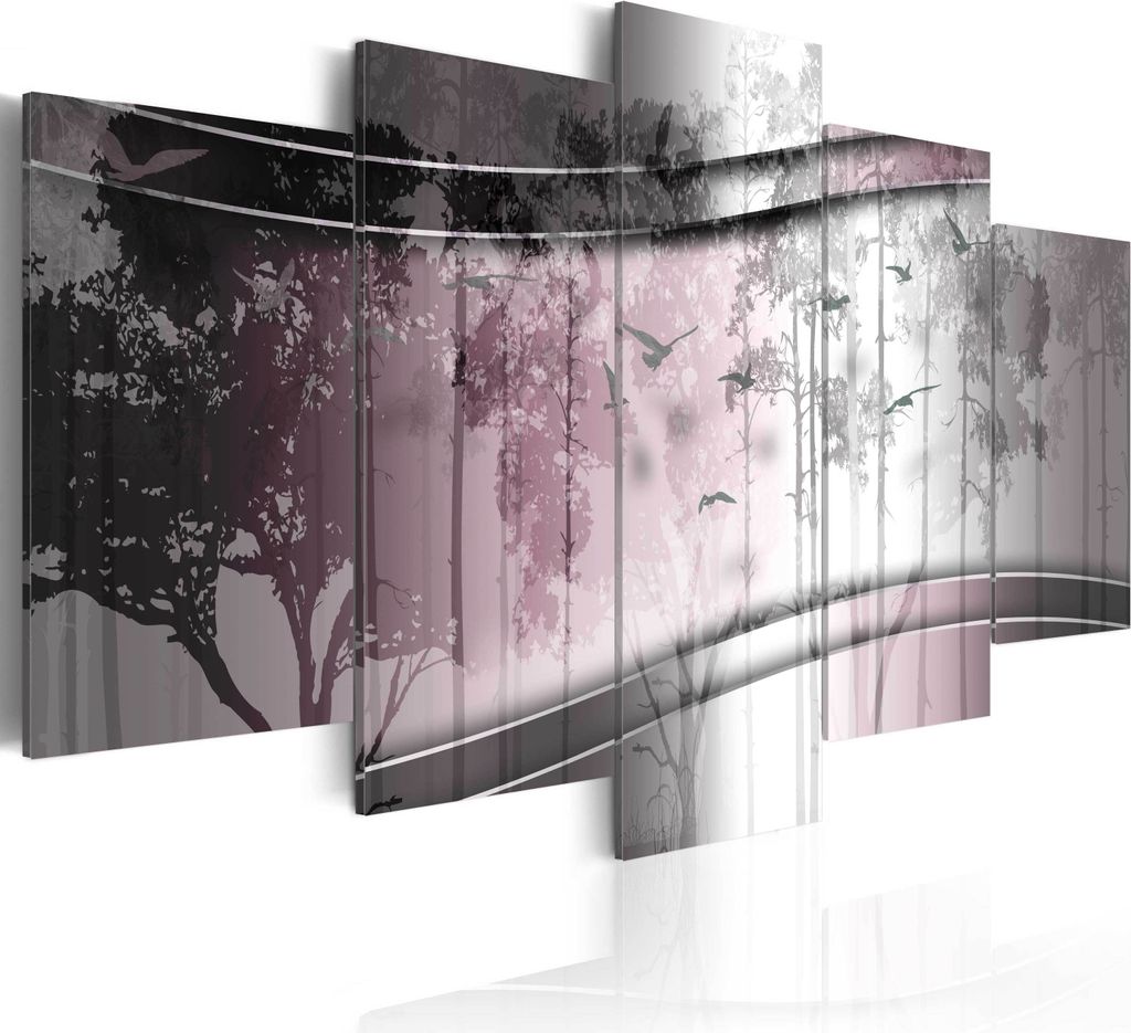 Modernes Wandbild b-C-0005-b-o (150x75) - 5 Teilig Bilder Fotografie auf Vlies Leinwand Foto Bild Dekoration Wand Bilder Kunstdruck BÄUME VOGEL WA...
