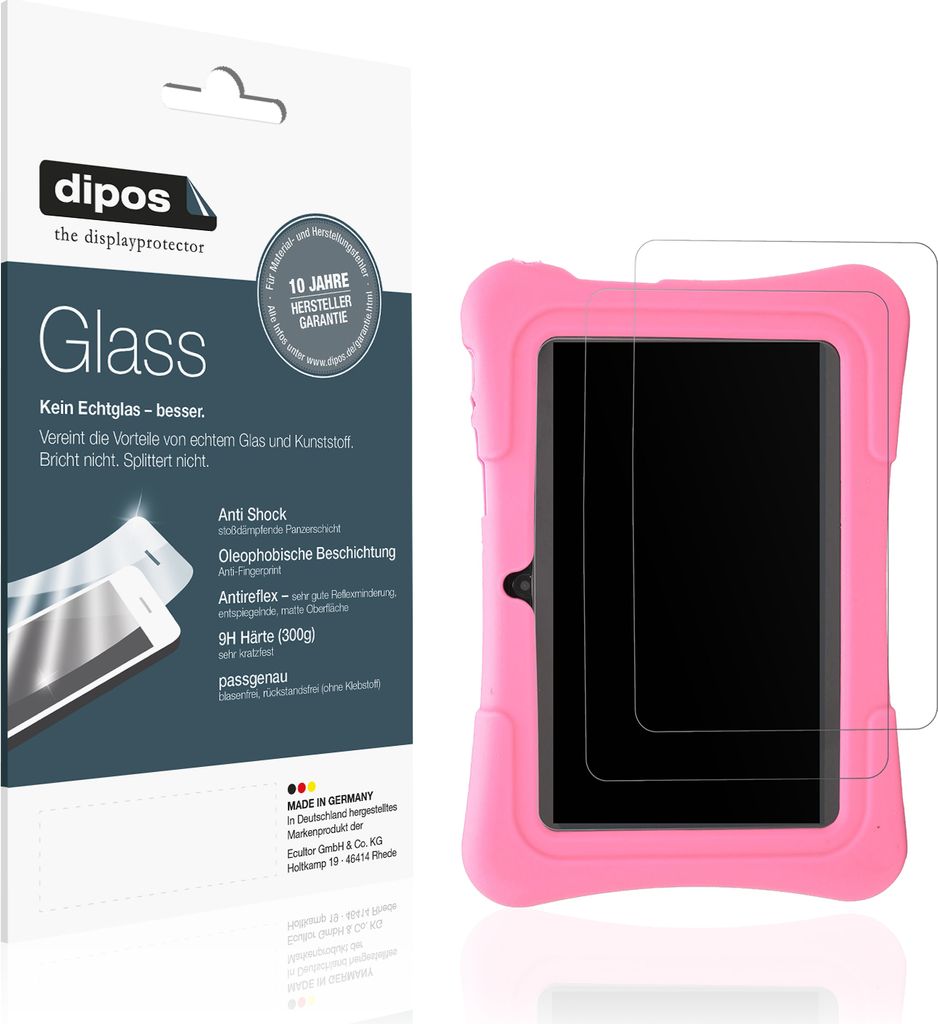 2x Schutzfolie für Plyisty Kids Tablet 7 Zoll matt - Anti-Shock 9H Folie dipos Glass Kunststoffglas