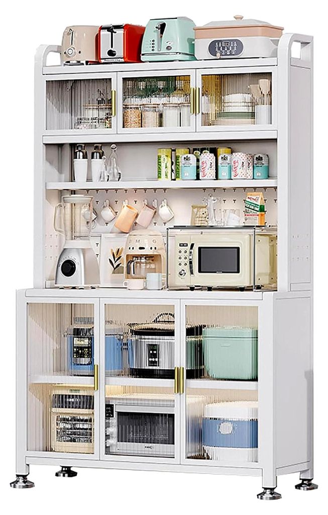 6-stufiges Mikrowellenregal, multifunktionaler Küchenschrank und Bäckerregal, DIY-Rückwand für die Organisation von Zuhause, Büro, Speisekamme...