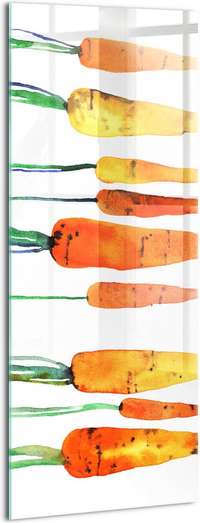 Designer Glasbild - Wandbild - Glas Bild - 50x125 cm - Aquarellillustration Von Karotten