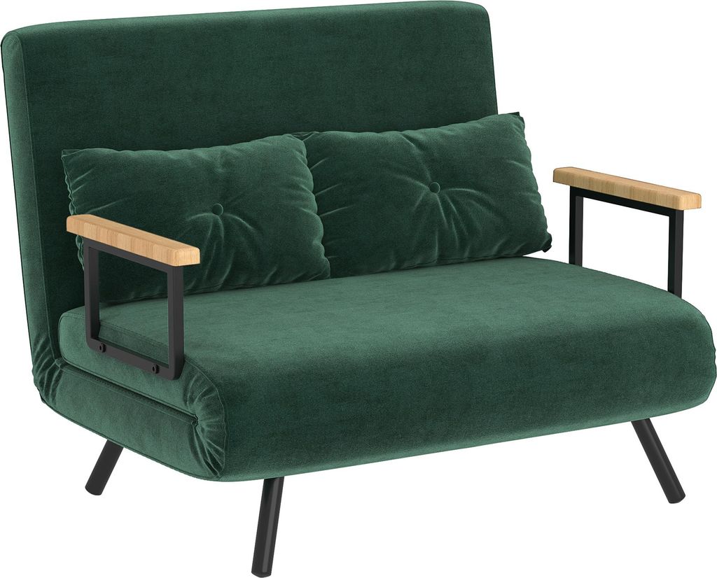 Schlafsofa 2er-Sofa Samtsofa, Schlaffunktion, inkl. 2 Kissen, Samtoptik, Natur + Grün