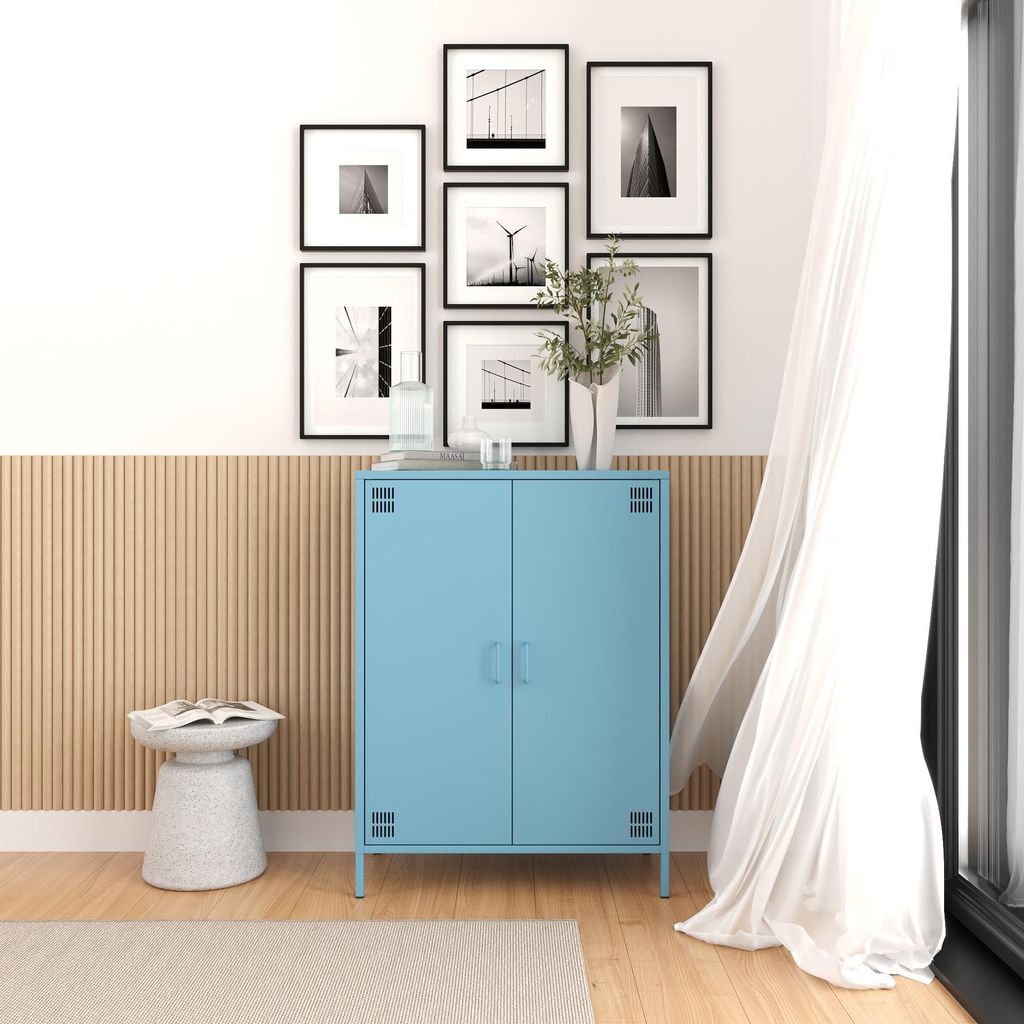 Metall Möbel Pera7, Sideboard 2 Türen - 80,5 x 40 x 109,5 cm Blau