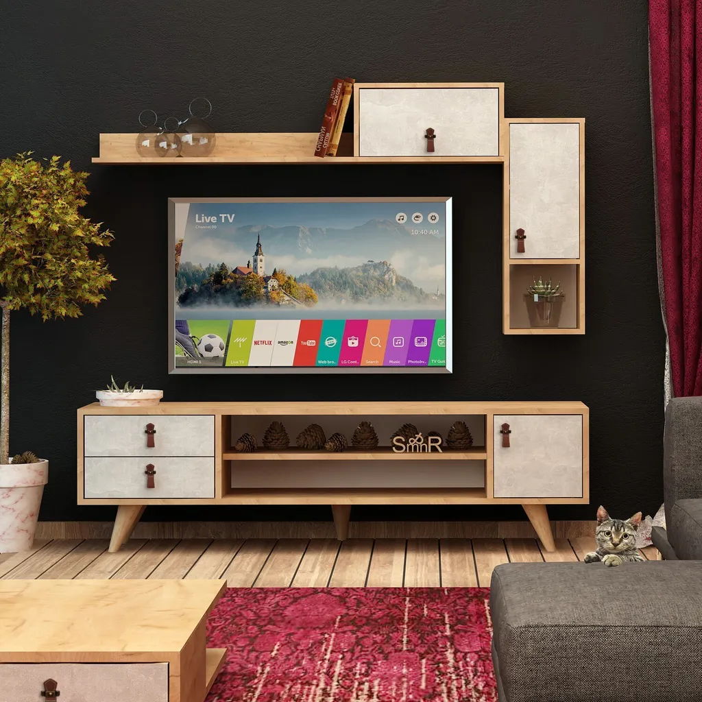 Optimisez l'espace avec le meuble TV Eleva mural chêne 140 x 15 cm