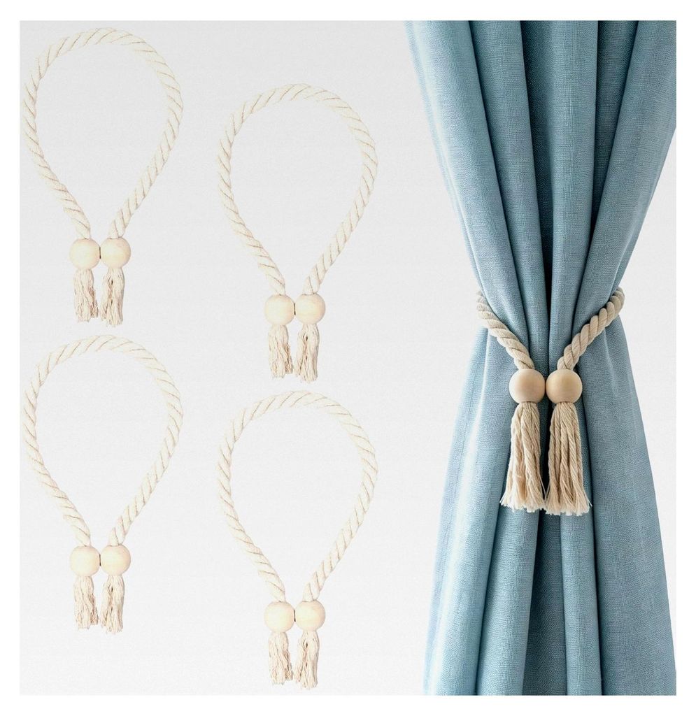 4 Stück Magnetische Vorhang Raffhalter aus natürlicher Baumwolle, Beige