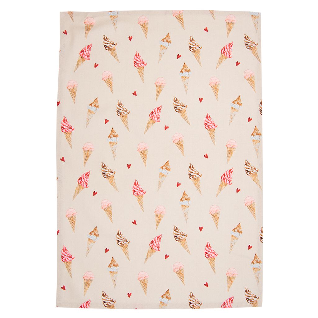 Clayre & Eef Geschirrtuch 50x70 cm Beige Rosa Baumwolle Eis Produktbild 