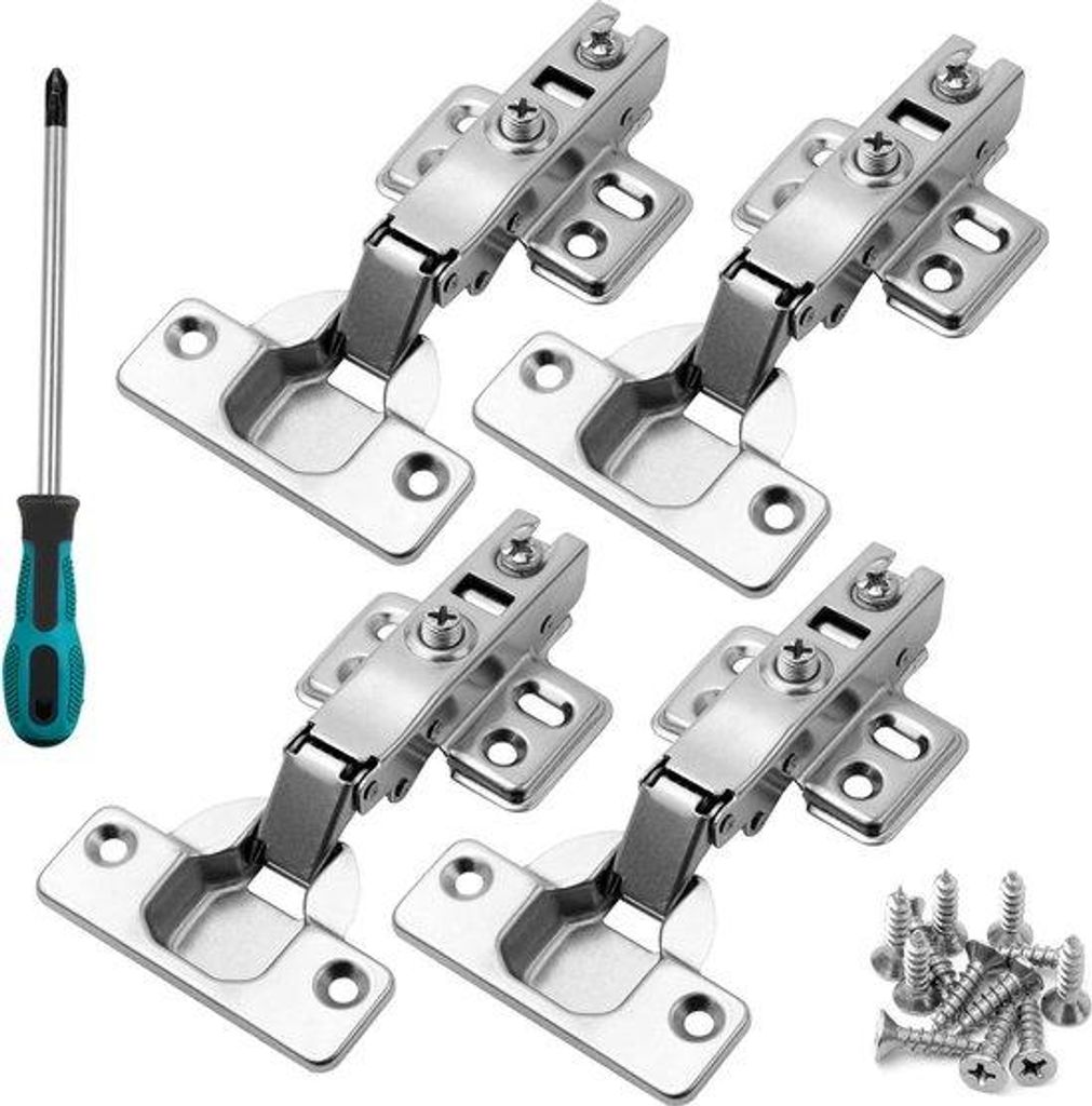 Hydraulische Keuken-Scharniere-Set - 4er Pack - 110-Grad-Öffnungswinkel - inkl. Schraubendreher - für Küchen, Badezimmer und Kleiderschrank