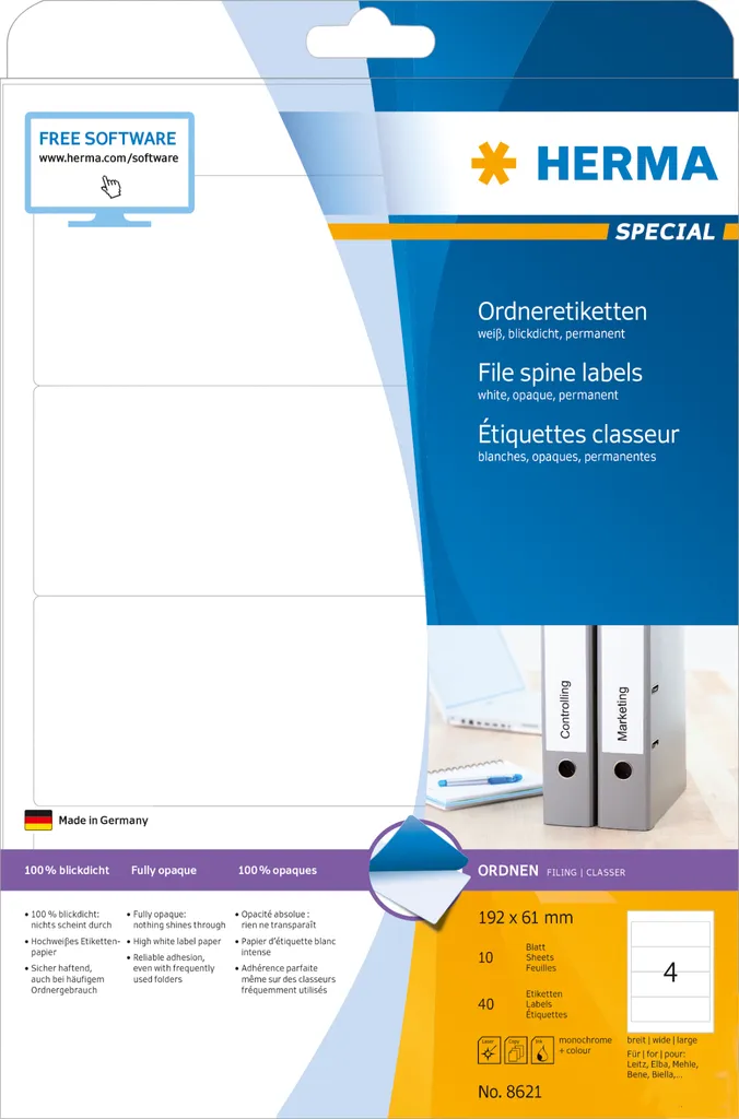 Etichette Cartelle HERMA 192x61 mm Carta Bianca Opaca - Ordine Ufficio