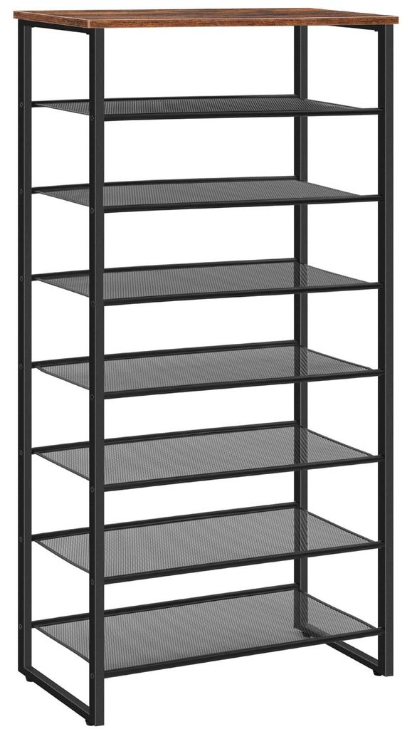 Hoher, schmaler Schuhschrank mit 8 Ablagen, bietet Platz für 21 bis 28 Paar Schuhe, robust, für Flur, Eingangsbereich, Schlafzimmer, dunkelbraun-...