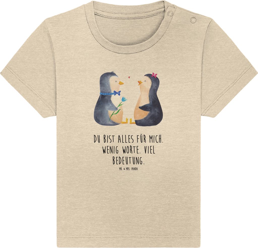Mr. & Mrs. Panda Organic Baby Shirt Pinguin Pärchen 6. - 12. Monat - Natural Raw - Geschenk, Liebesbeweis, , T-Shirt, Hochzeit, Liebe, Baumwolle, ...