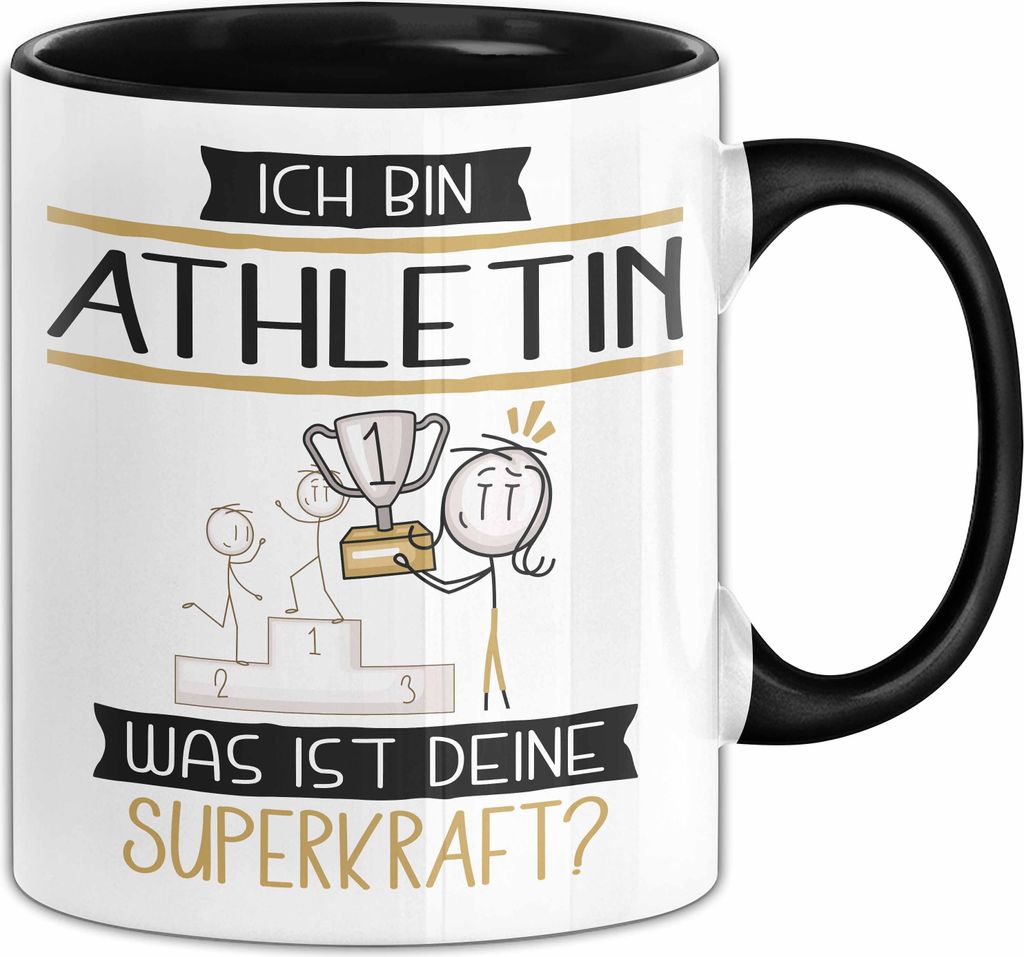 Athletin Geschenk Tasse Ich Bin Athletin Was Ist Deine Superkraft Geschenkidee Lustig Geburtstag Weihnachten (Schwarz)