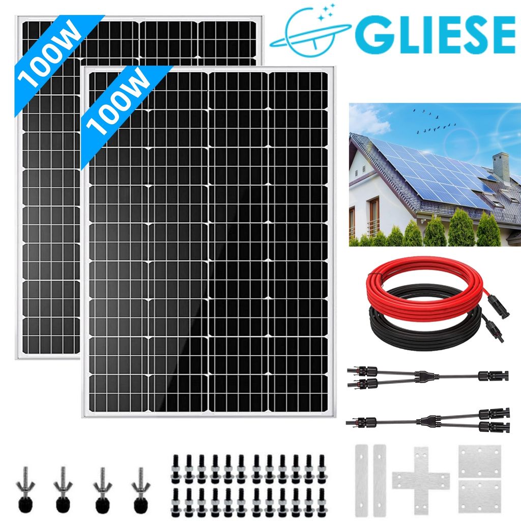 200W Solaranlage mit Y-Kabel Verlängerungskabel Einfache Installation für Garten, Wohnmobil & Balkon