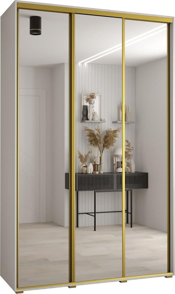 MEBLE KRYSPOL Davos 2 Schrank, drei Türen - 235,2x150x45 cm - Weiß Weiß Gold