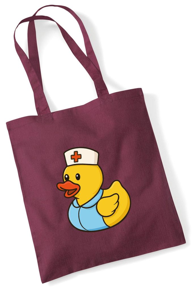 Huuraa Jutebeutel Quietscheente Altenpflege Comic Gummiente 10 Liter Burgundy Baumwolle Tasche Geschenkidee