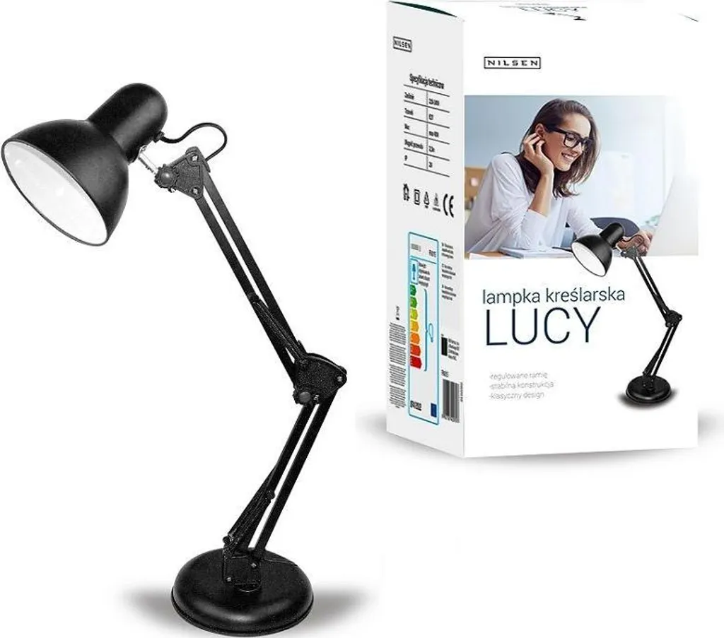 Lampe de bureau design 57 cm LUCY TALL Nilsen E27 réglable et stable