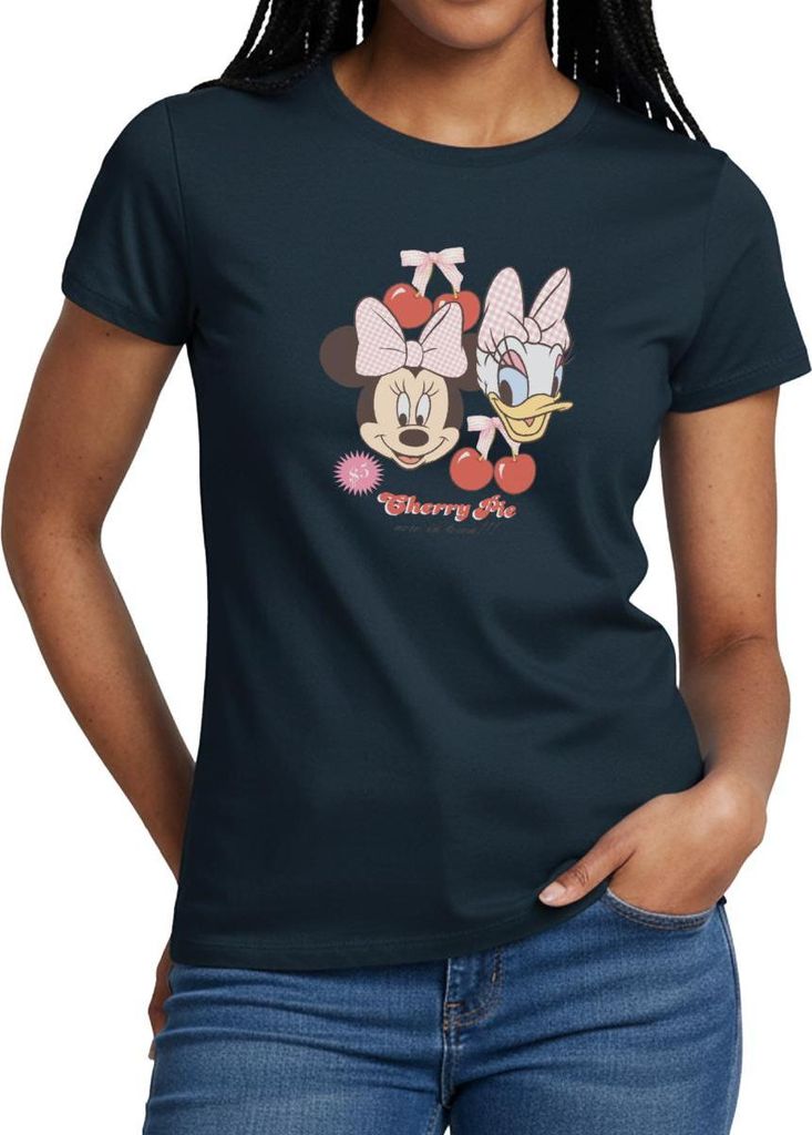 Mickey & Minnie Cherry Pie Minnie & Daisy Frauen T-Shirt, L, Navy