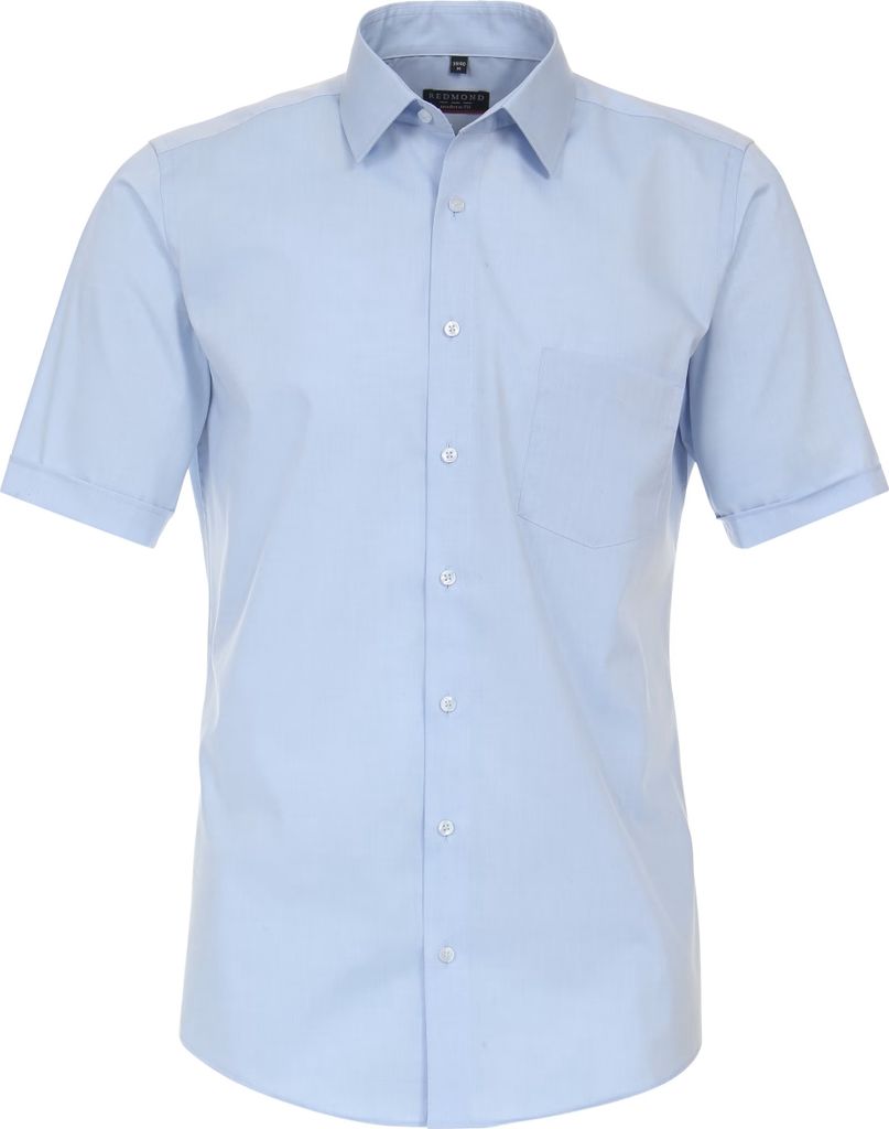 REDMOND Herren Businesshemd Kurzarm Kent Modern-Fit Popeline Hellblau L