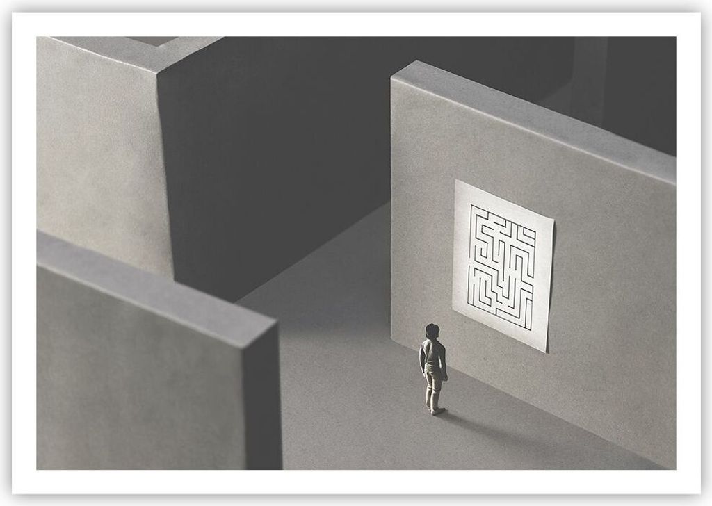 Poster - Poster ohne Rahmen - Labyrinth Grau Verloren - 100x70 cm - Wand Bild - Wanddeko - Wandbilder - Kunstposter - Wandposter - Bilder - Kunstdr...