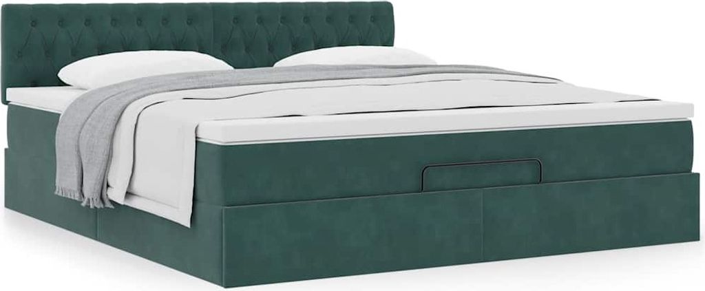 "2024"Moderne Ottoman-Bett mit Matratze Dunkelgrün 180x200 cm Samt - Klassische Betten DE7588902