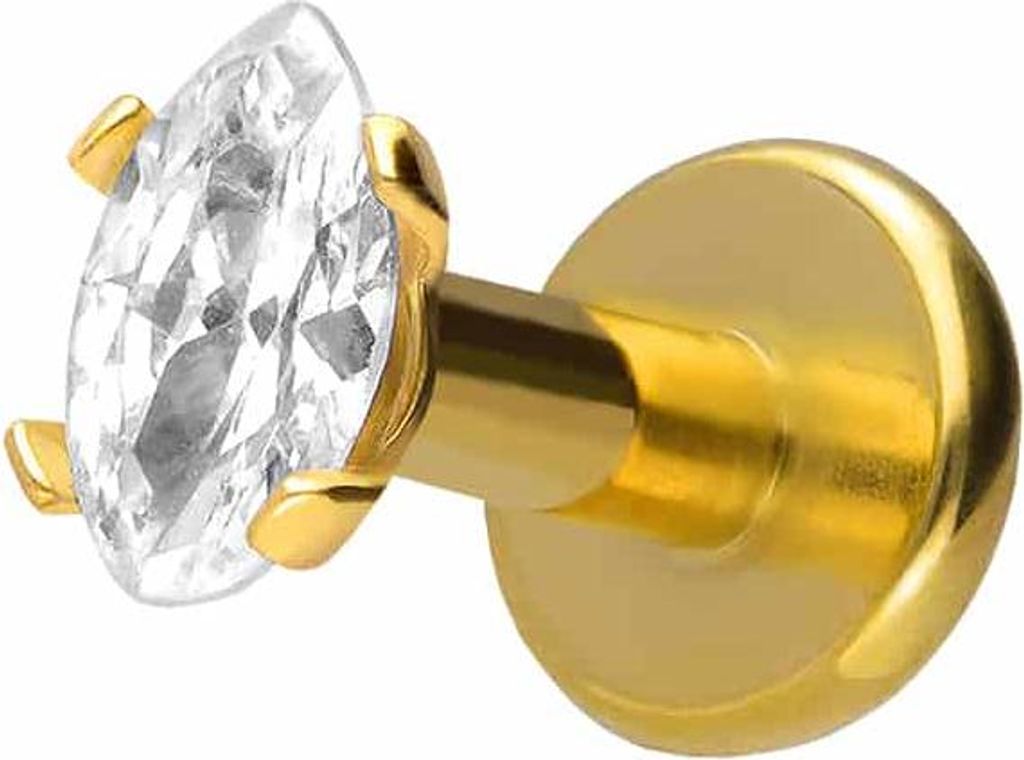 Ohrpiercing, Nasenpiercing Titan Labret mit Innengewinde EINGEFASSTER KRISTALLTROPFEN Gold Stablänge: 6mm | Stabstärke: 1,6mm | Kristallgröße: ...