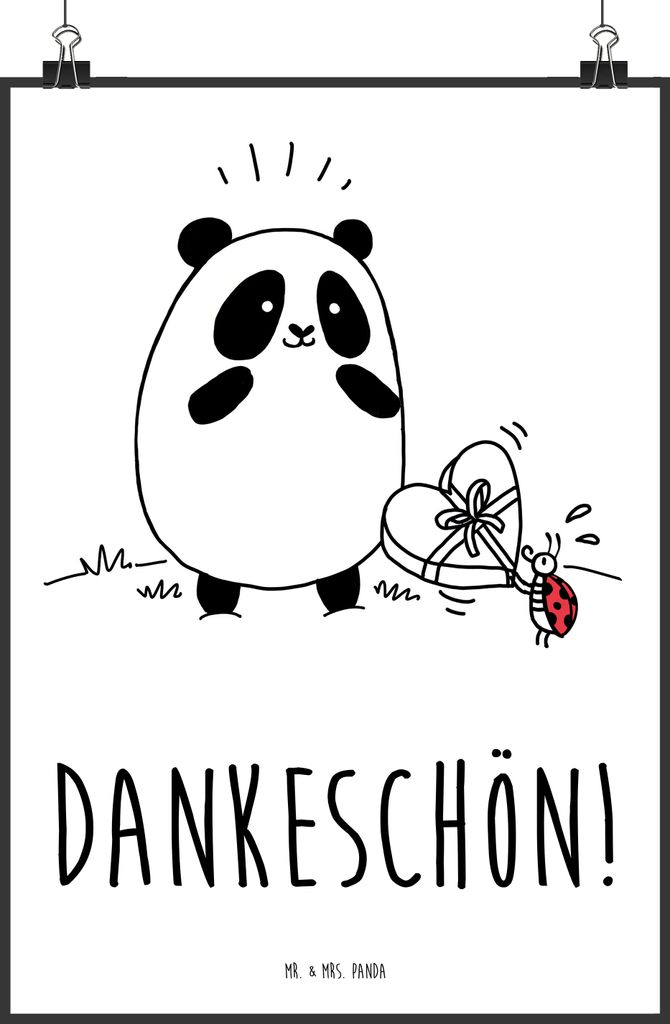 Mr. & Mrs. Panda Bild Panda Dankeschön DIN A2 - Weiß - Geschenk, kunstdruck poster, Wanddekoration, Posterdruck, Plakat, drucke