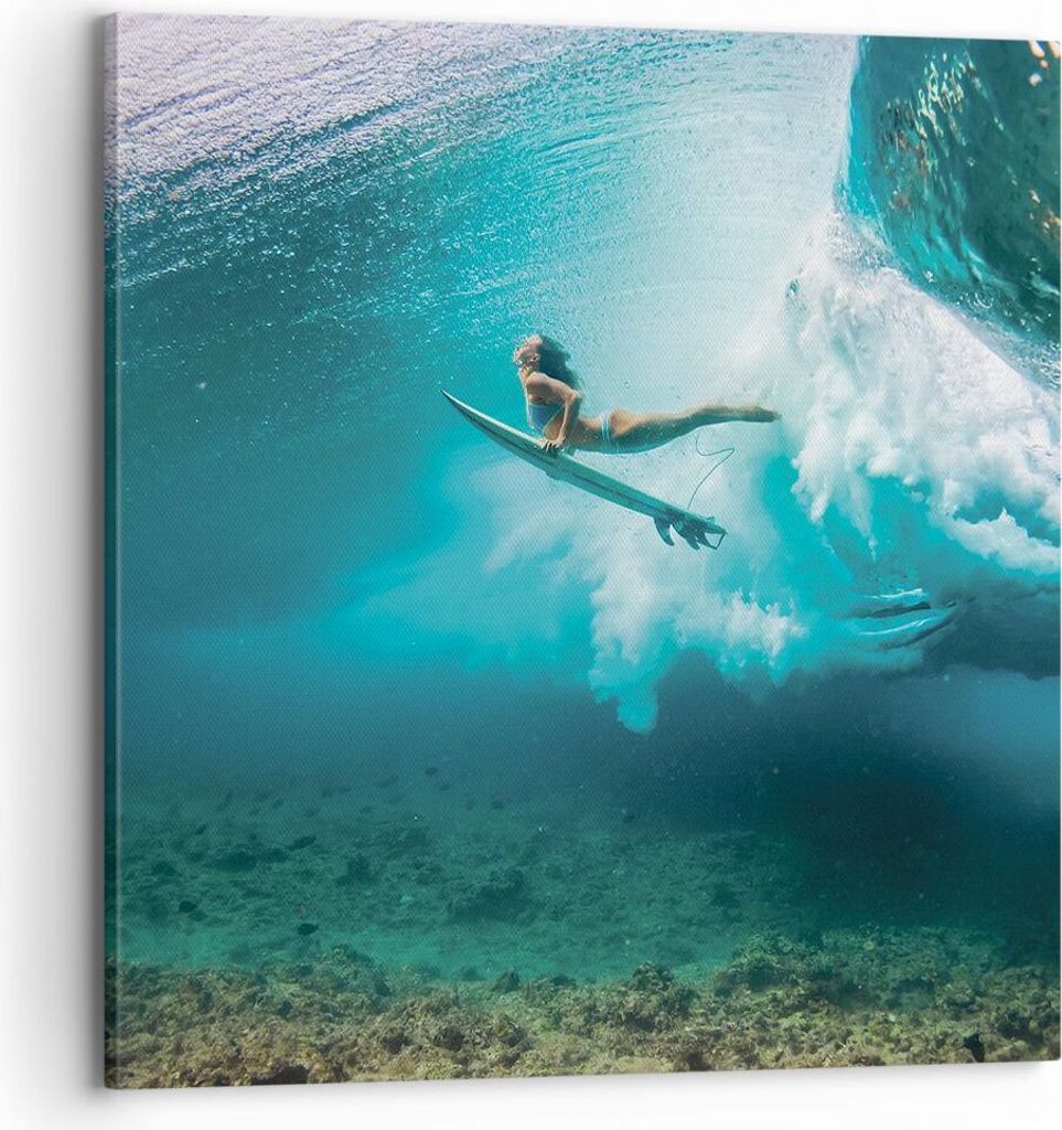 Bild auf Leinwand - Leinwandbild - Einteilig - Surfen Unterwasser Frau - 70x70cm - Wand Bild - Wanddeko - Wandbilder - Leinwanddruck - Bilder - Wan...