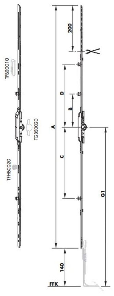 Siegenia Getriebe SI 7 AF Gr.140 G700 1RS FFH 1401-1600mm TGKK1370-100041