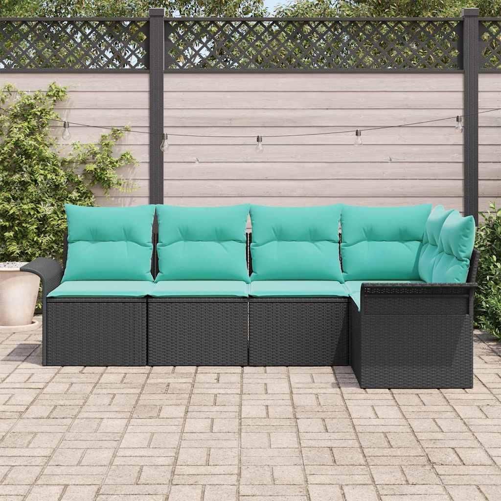 Möbel Balkonmöbel Gartenmöbel-Set - Schwarz - CLORIS Gartensofa-set mit Speicher 5 pcs - Schwarz Poly-Rattan,41.7 Kg - 151613