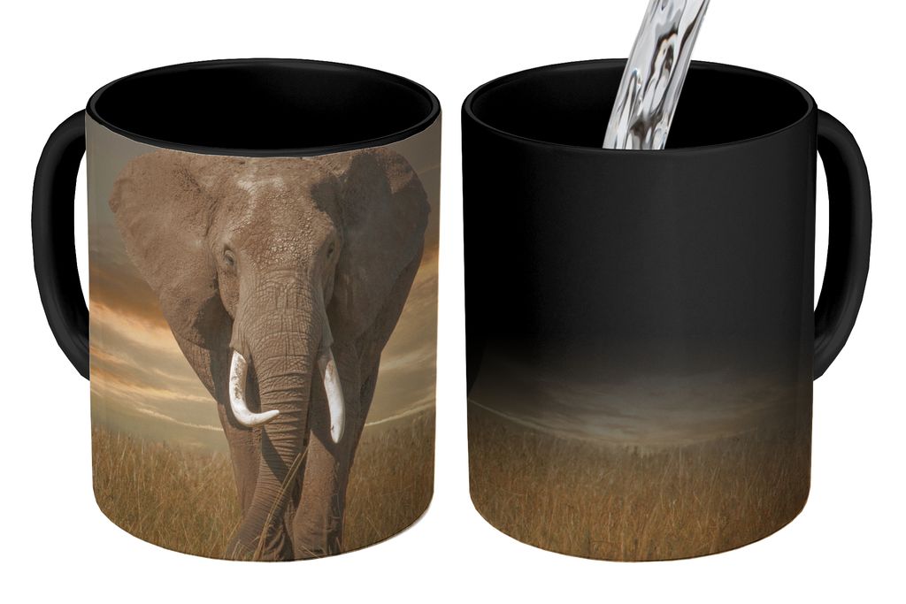 KitchenYeah Zauber Tasse Zaubertasse Magic Elefant - Tiere - Gras - Natur 350 ml Farbwechsel Becher Geschenk Geschenkidee - Magic-Tasse - Fototas...