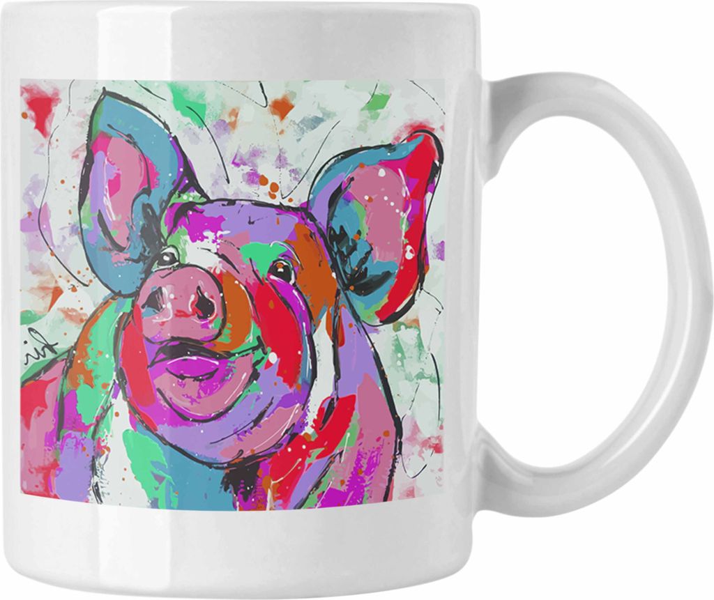 Trendation - Schwein Tasse Geschenk Bauern Schweine Polygon Grafik Lustig Ferkel (Weiß)