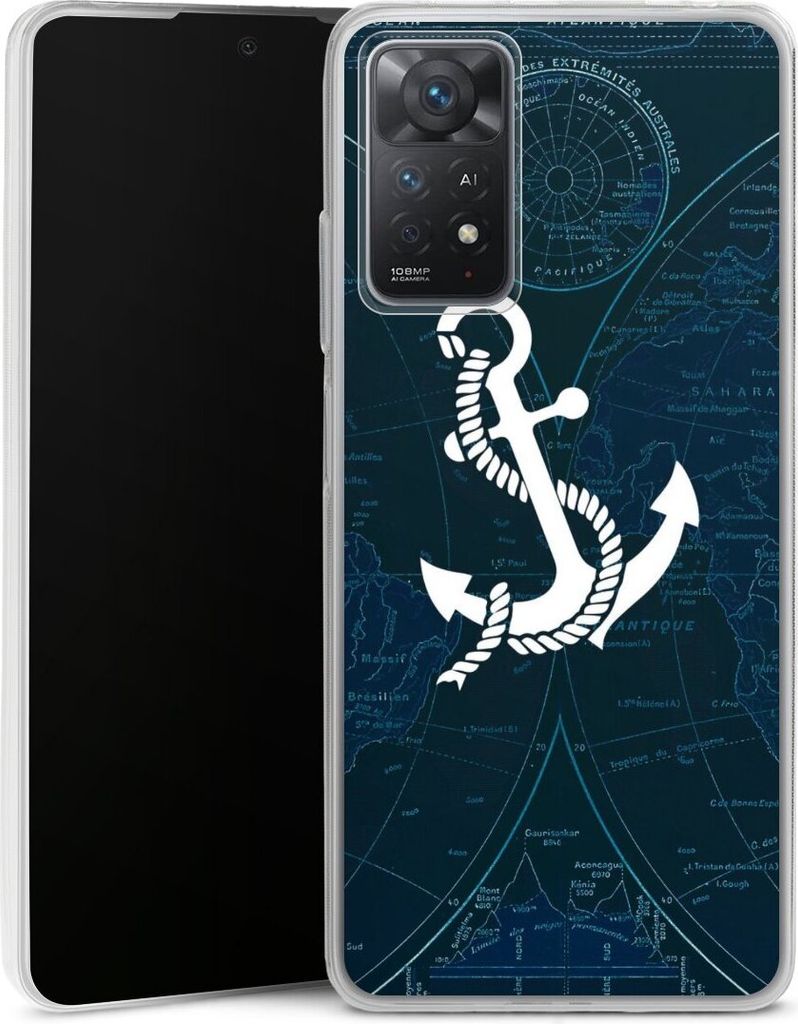 DeinDesign Slim Hülle für Xiaomi Redmi Note 11 Pro 4G Silikon Case Ultra Dünn Handyhülle Anker Landkarte Segeln