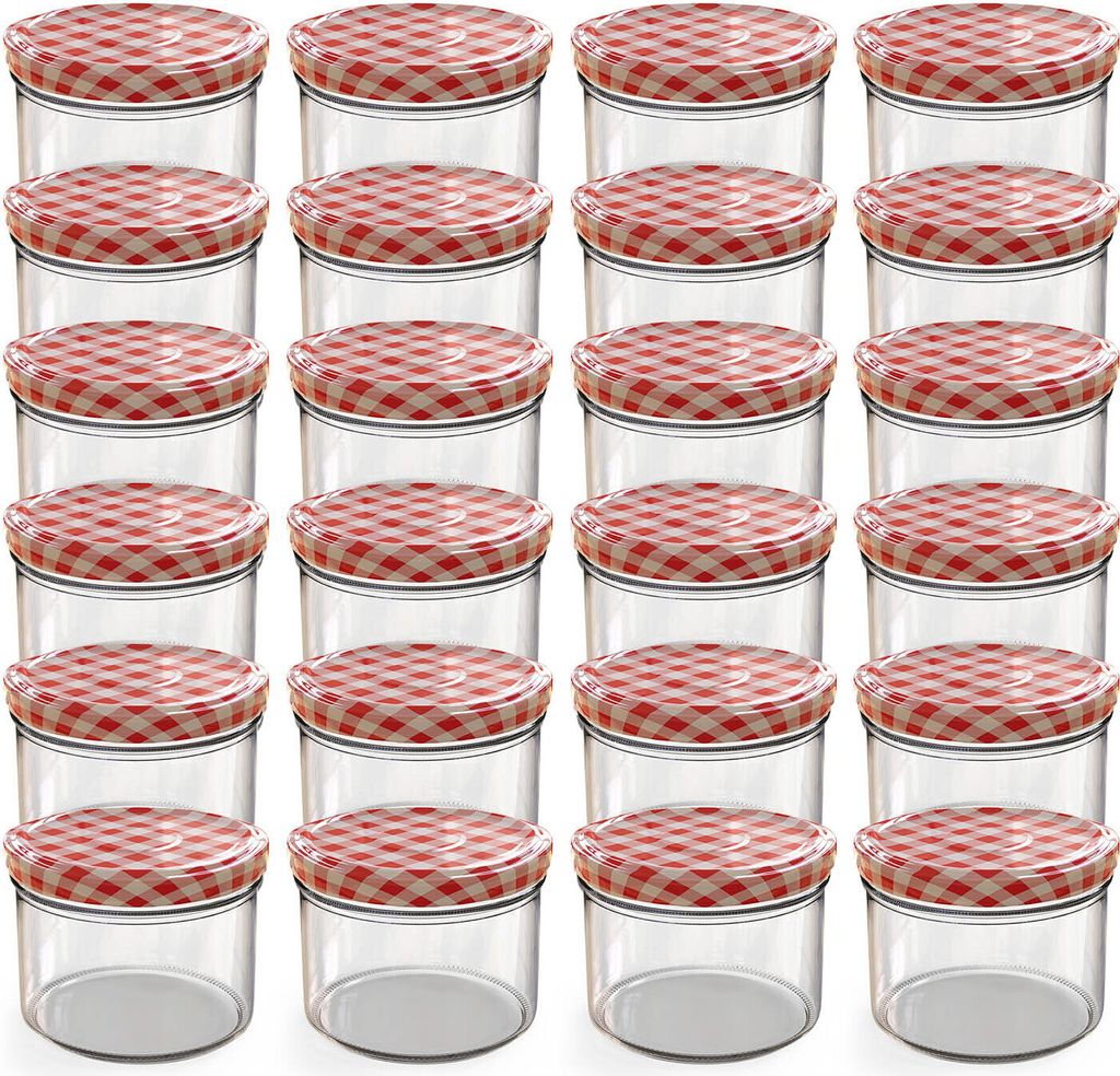24x 230ml Einmachglas TO82 mit Rot-Weiß-Karo Deckel Produktbild 