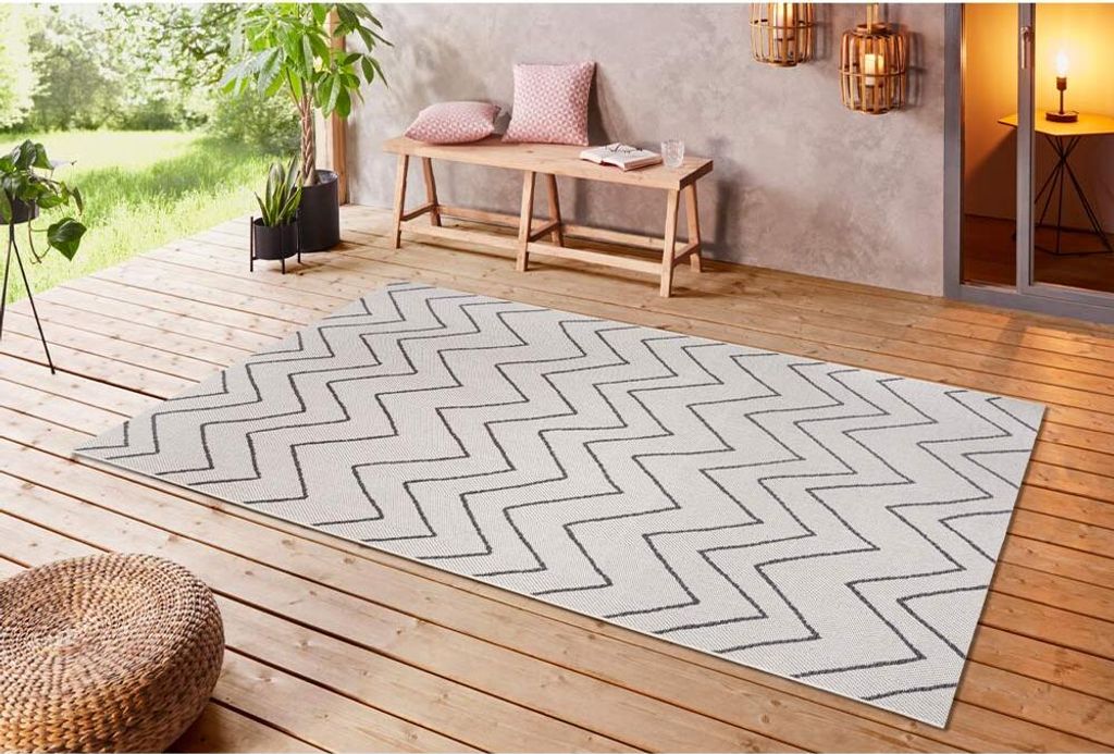 Leva Teppich Teppich 120 cm x 170 cm Flor Creme - Schwarz