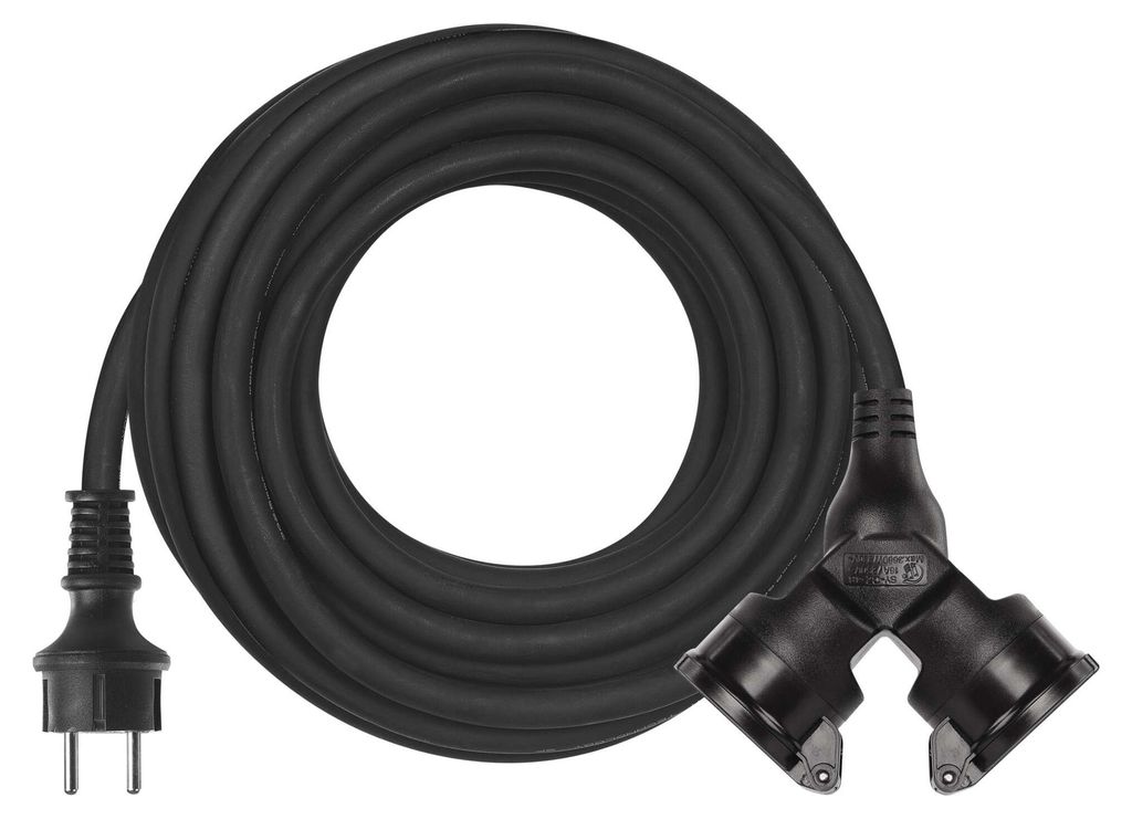 Venkovní prodlužovací kabel 15 m / 2 zásuvky / černý / guma / 230 V / 1,5 mm2