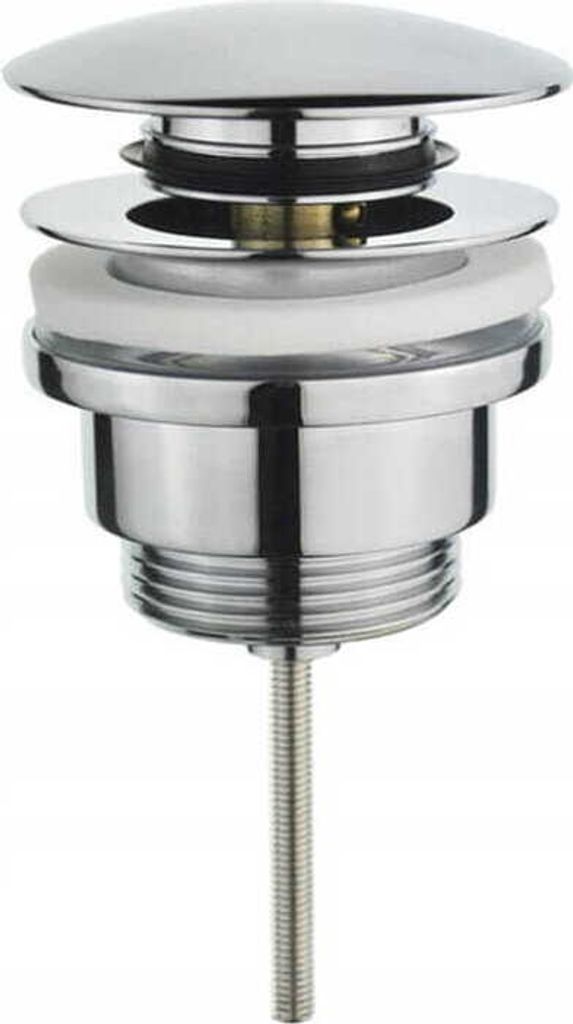 A close-up studio shot of a chrome sink drain assembly.