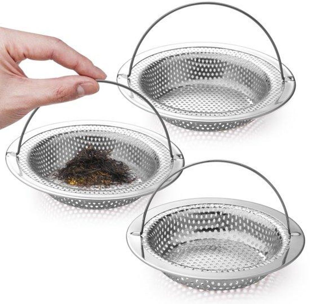 Edelstahl AbflussSieb silber 3-teilig mit Bürsten für Küche und Bad