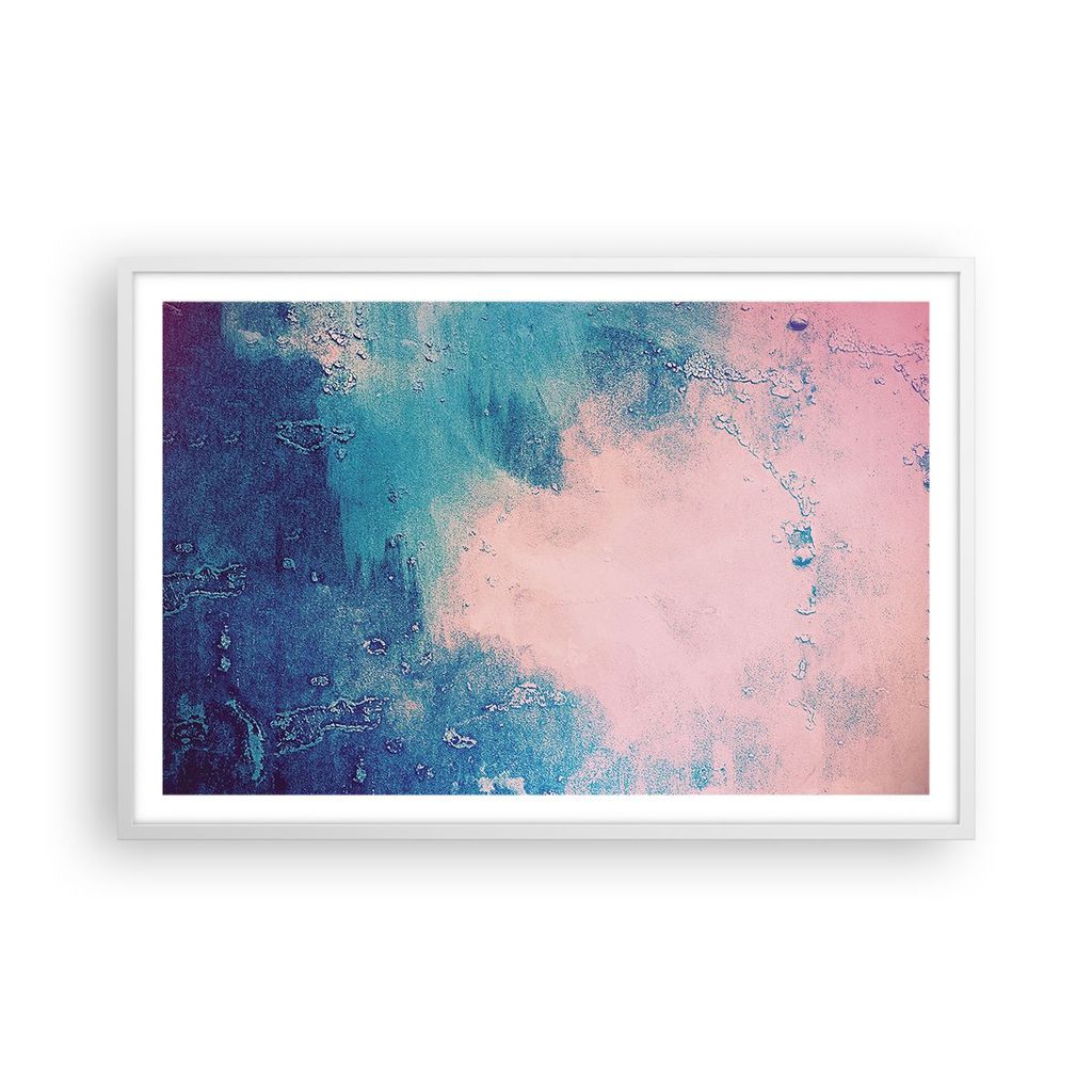Gerahmtes Poster - Weißer Rahmen - Abstraktion Rosa Blau - 91,5x61 cm - Wand Bild - Wanddeko - Wandbilder - Kunstposter - Wandposter - Bilderrahme...