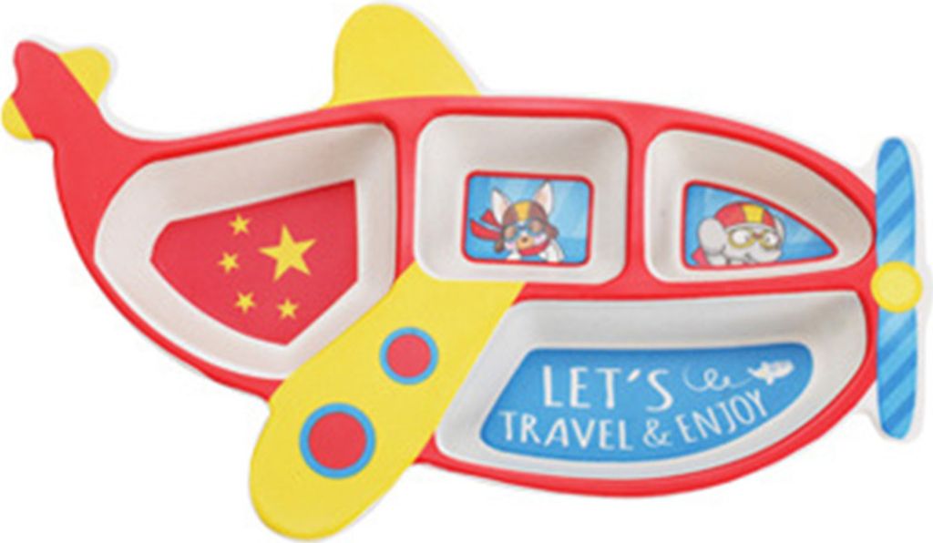 3PCS Kinder Geschirr Set Bambus Faser geteilt Teller Teller Löffel Gabel Kleinkind Utensilien selbst füttern rot
