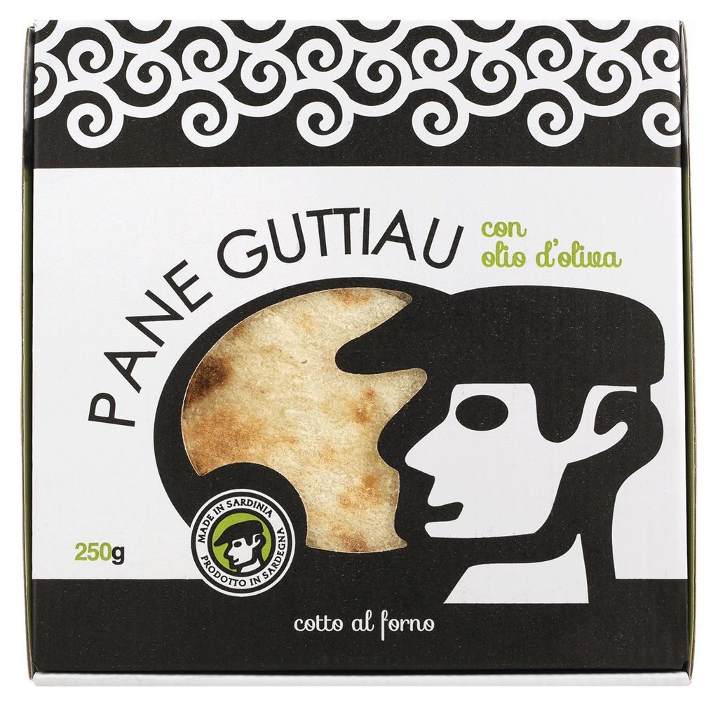 Pane Guttiau mit Olivenöl, traditionelles dünnes knuspriges Produktbild 
