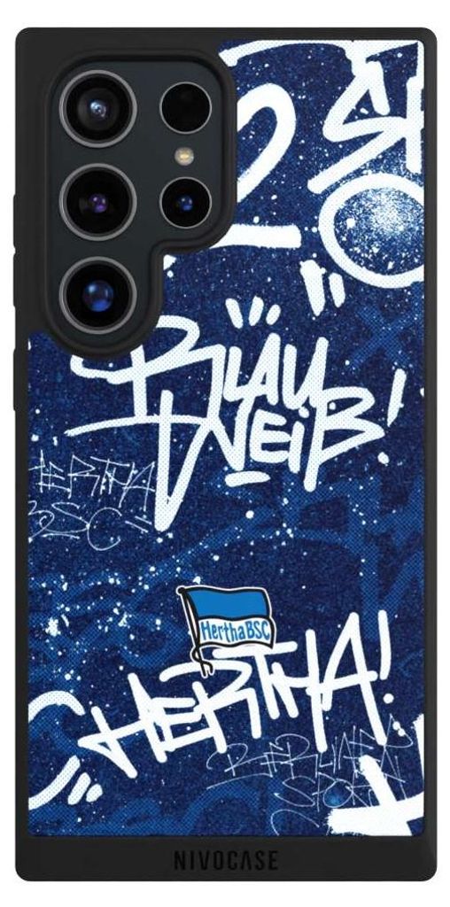 NIVOCASE Handyhülle für Samsung Galaxy S24 Ultra Hülle NIVOpure Case Schwarz Graffiti Hertha BSC Offizielles Lizenzprodukt