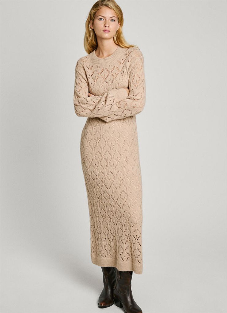 Pepe Jeans Hailey Langes Kleid Mit Langen ärmeln Beige M Frau Beige M