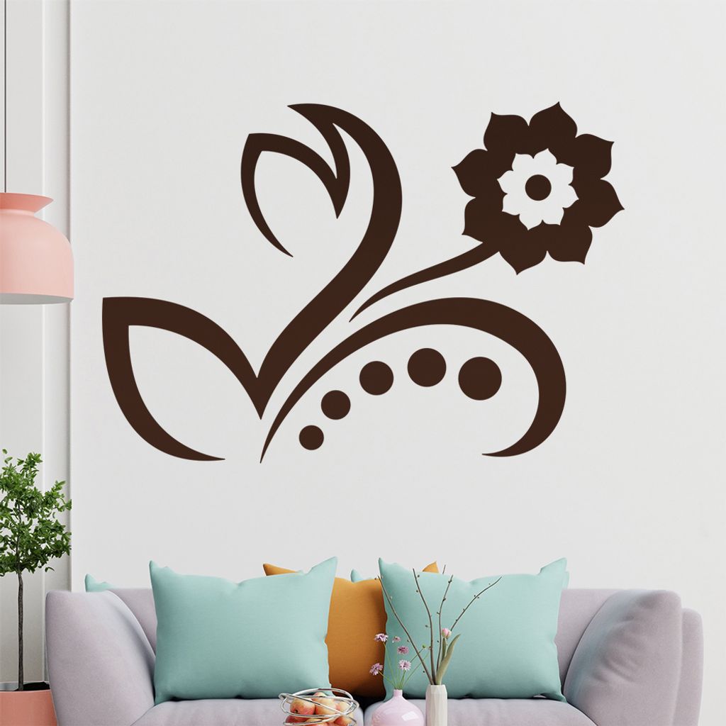Blume - Linien Punkte Wandtattoo in 6 Größen - Wandaufkleber Wall Sticker - Dekoration, Küche, Wohnzimmer, Schlafzimmer, Badezimmer