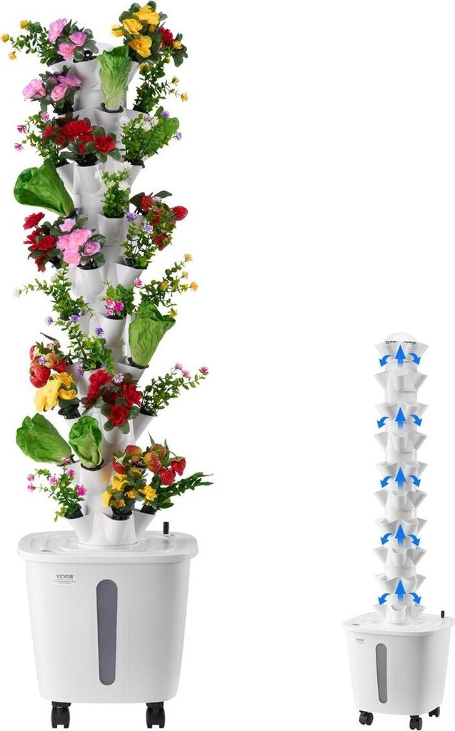 Hydroponic Growing System, 50 Pods Vertical 10 Tiers Hydroponic Tower, Rolling Hydronic Garden with Water Pump & Wheels, Indoor Plants Germination ...