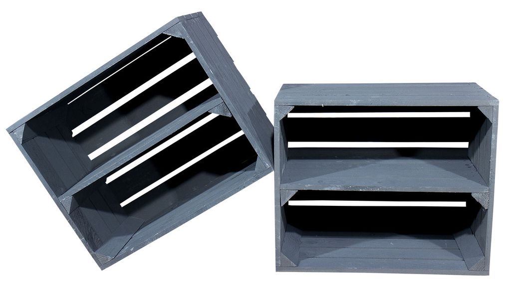 2x SCHWARZE KISTE aus Holz mit Regalbrett / NEU / 50x40x30 cm / stapelbare Obstkiste für zB Deko