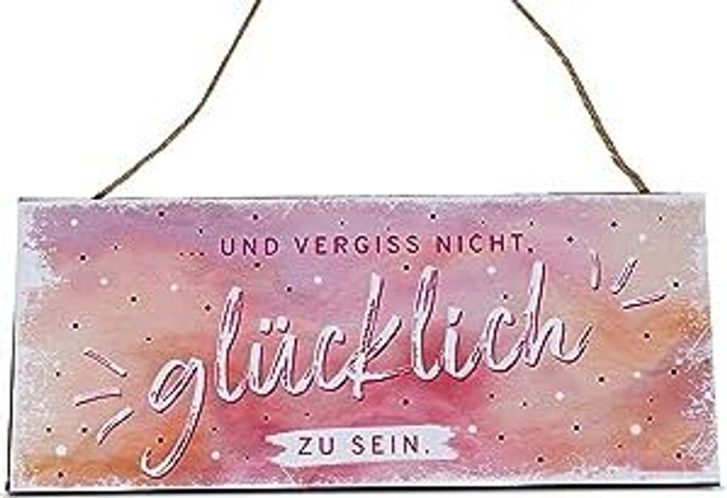 Metallschild Wandbild 30 x 13cm mit Spruch -Glücklich - aus Metall