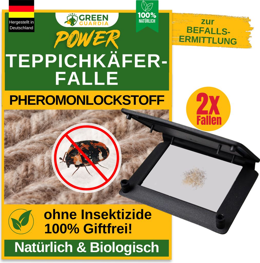 Teppichkäfer Falle mit Pheromonlockstoff, 2x Fallen, umweltfreundlich Teppichkäfer bekämpfen, Chemiefreie Teppichkäferfalle,die giftfrei Pherom...