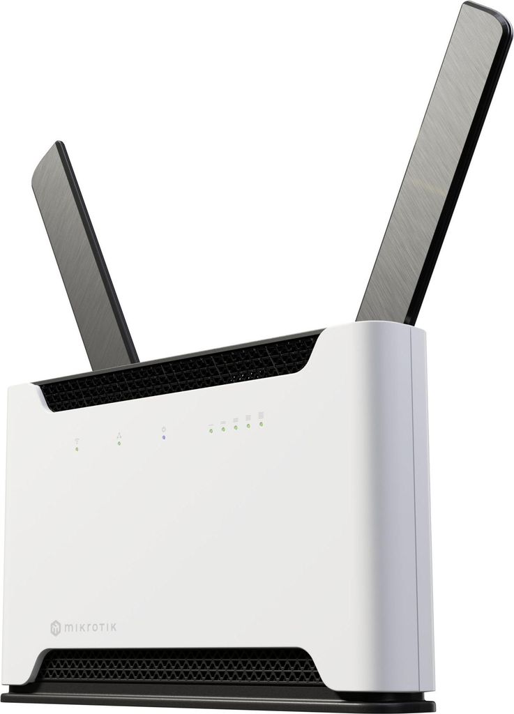 A white router with two antennas is shown against a white background.