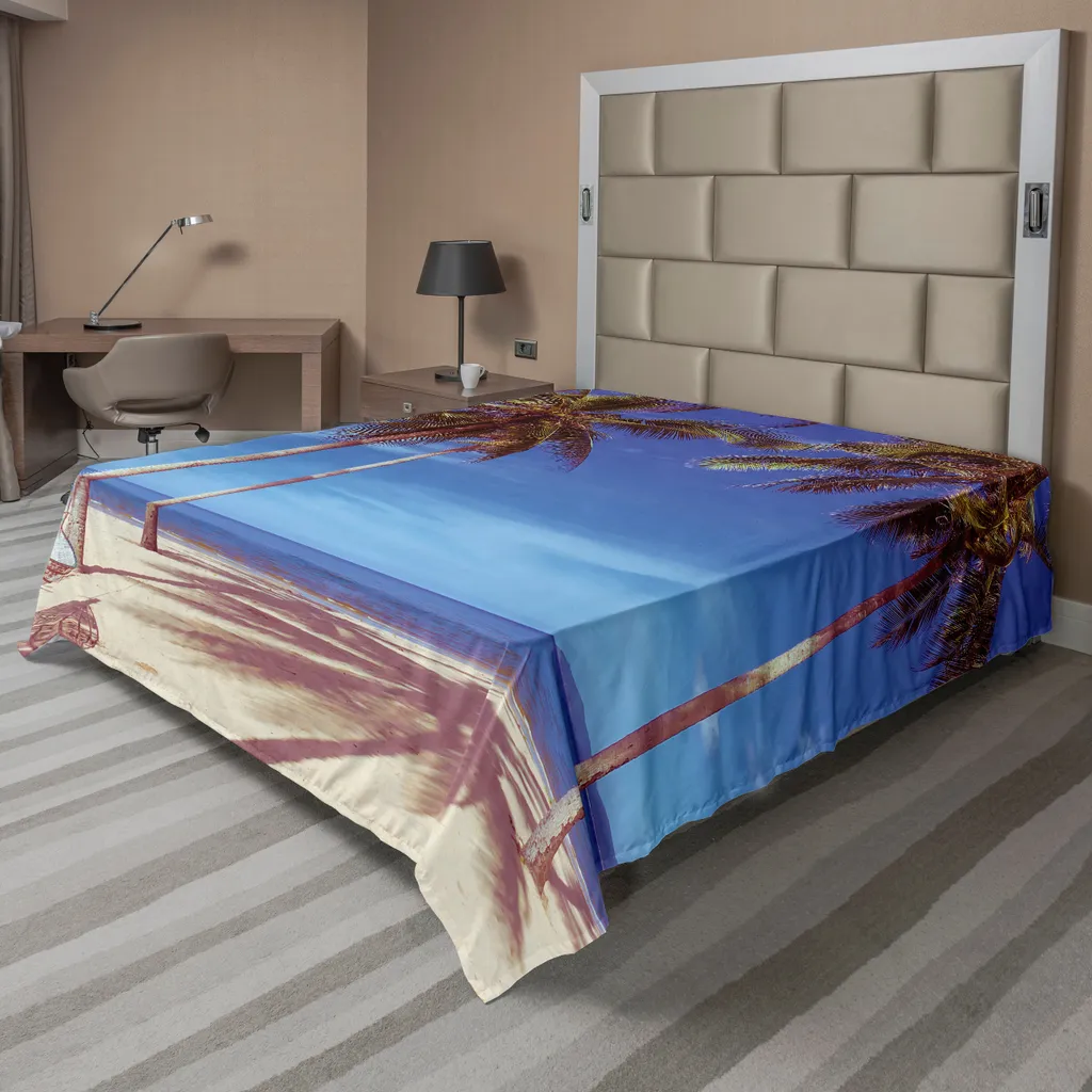 Drap de lit infroissable et doux Plage Tropicale pour lit 2 places