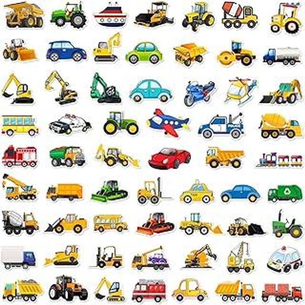 120 Stück Sticker Kinder Set, Cartoons Fahrzeuge Aufkleber, Traktor Sticker, Wasserdichte Vinyl Stickers, Sticker Set für Laptop, Koffer, Skatebo...
