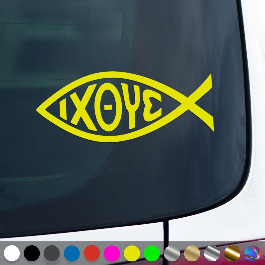 PantherPixel Jesus Fisch Aufkleber Ichthys Christus Christentum Sticker Auto Geschenkidee Farbe Neon-Gelb